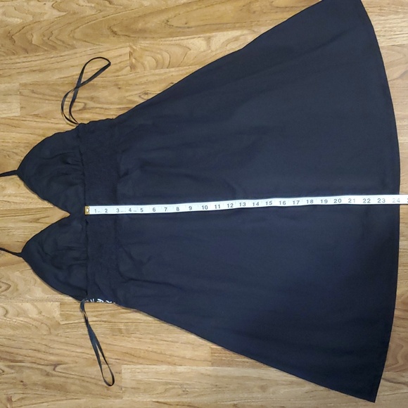 American Flirt Halter Dress Size M Black  with Embroidered White Floral Trim - Picture 8 of 11